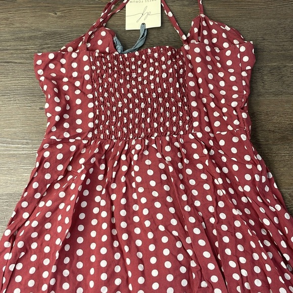 Dress Forum Womens Rust/White Polka Dot Spaghetti Strap Peek a Boo Front Dress S - Picture 10 of 10